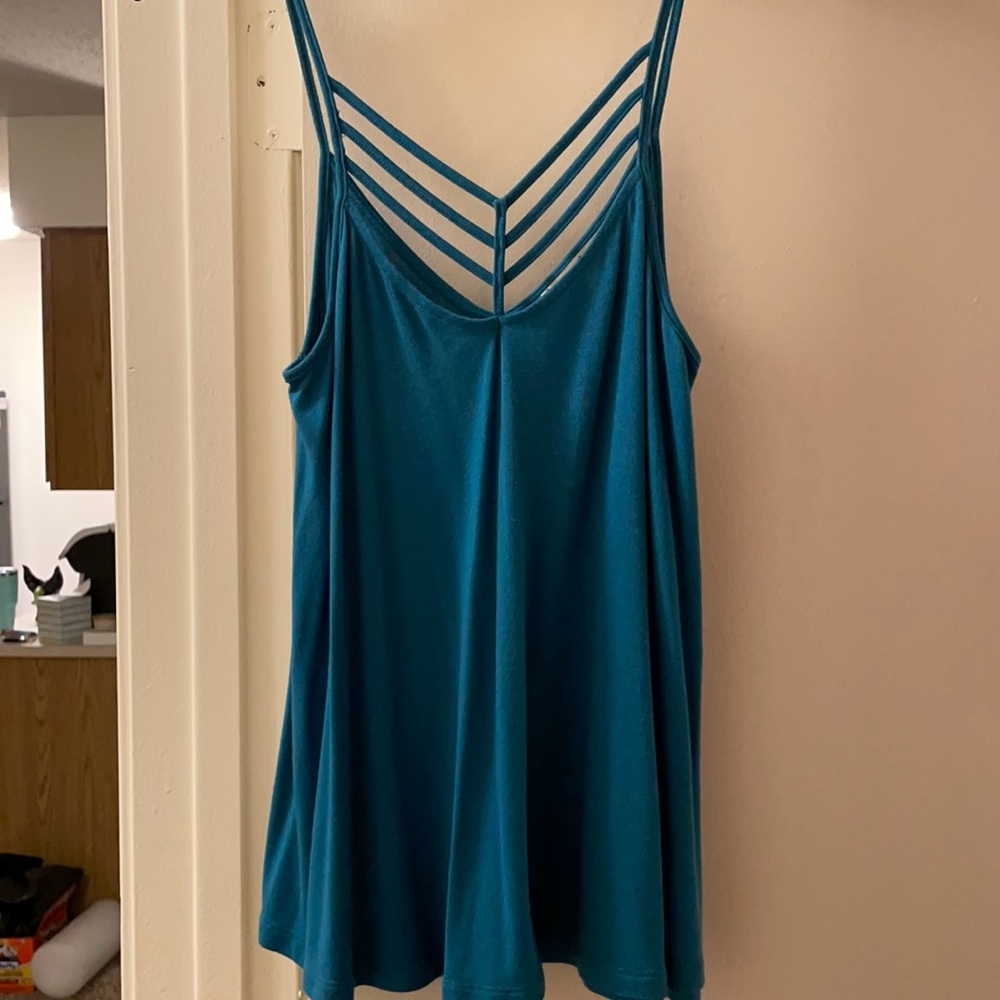 Express teal ladder front tank top